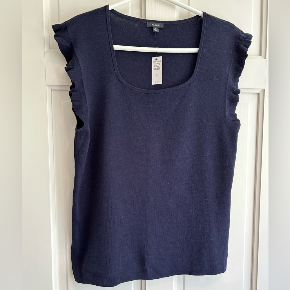 NWT Talbots Blue Ruffled Tank Top Sweater